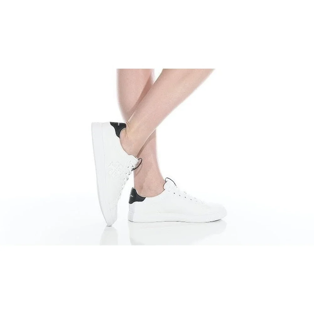 Tory Burch Double T Howell‎ Coat Sneakers Women 7M Leather Logo Lace Up Comfort